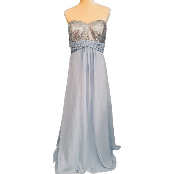 Christina Wu Formal Dress Sz 12 Silver Sequin Bodice Misty Blue Chiffon Party - Picture 2 of 12